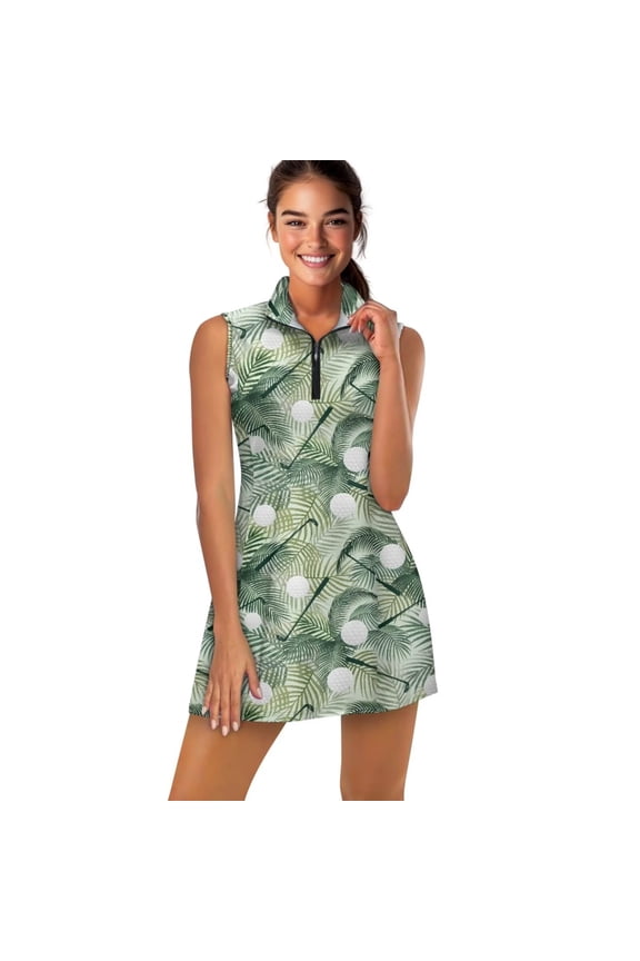 Golf Ball Womens Tennis Golf Dresses Size L Tropical Leaf Active Exercise Athletic Dresses for Women with Built-in Shorts Summer Outfits Dry Fit Tennis Dress