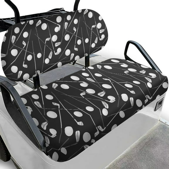 Yuyamidu Golf Print Golf Cart Bench Seat Cover Backrest Cover Black Golf Cart Seat Cushion Portable Club Car Seat Protector Universal Fit 2-Seat Golf Cart