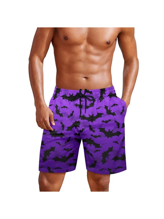 Goth Swim Trunks Men Quick Dry Shorts Beach Bathing Suits with Pockets for Swimming, Surfing and Casual Summer Beach Wear Bat Purple Man S