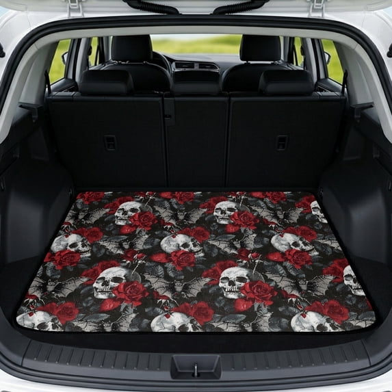 Yuyamidu Gothic Skull Red Rose Car Trunk Mat 29" x 39" Universal Scratchproof Cargo Mat Rear Trunk Liner Non-Slip Cars Accessories Universal Fit for Most Cars SUV