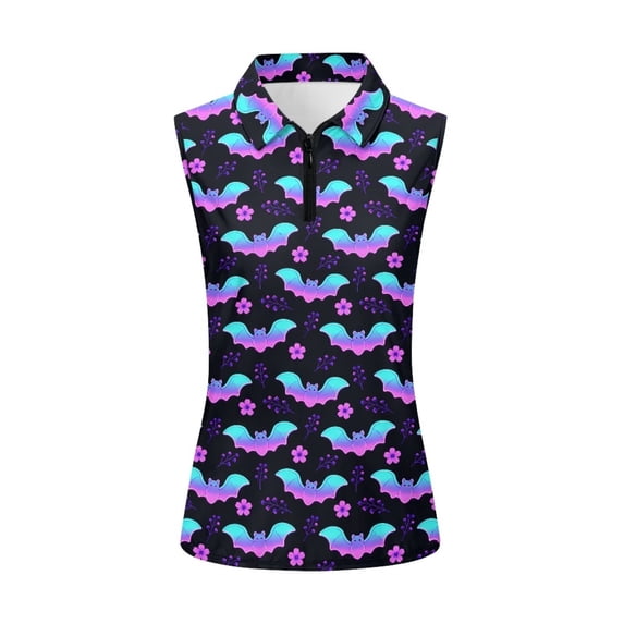 Yuyamidu Gradient Bat Women's Sleeveless Shirts for Golf Tennis Slim Fit, Breathable Quick Dry Fabric, Quarter Zip Closure, Suitable for Casual Daily Wear, Outdoor Athletic Activities