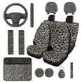 thumbnail image 1 of Yuyamidu Gray Leopard Print Car Seat Cover Set of 14 Universal Front Back Seat Cover with Steering Wheel Cover Seat Belt Pad Armrest Cover Pad Headrest Covers Cup Mat Key Chain, 1 of 7
