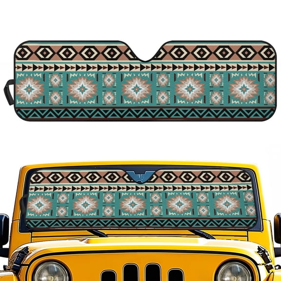 Yuyamidu Green Aztec Windshield Sunshade for 2007-2023 Wrangler Rubicon Sahara TJ JK JKU 2 & 4 Door Gemoetric Car Sun Shade