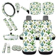 thumbnail image 1 of Yuyamidu Green Cactus Car Seat Cover Set 16 Pieces Steering Wheel Cover Seat Belt Strap Pads Sun Visor Car Coasters Wrist Key Chain Handbrake Gear Shift Knob Cover Chapstick Holder Keychain, 1 of 7