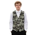 thumbnail image 1 of Yuyamidu Green Camo Men's V-Neck Business Vests with 3 Pockets Camouflage Formal Dress Vest for Suit Tuxedo Casual 4 Button Waistcoat Size S, 1 of 7