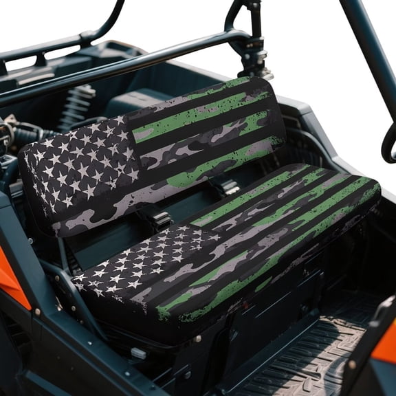 Yuyamidu Green Camo USA Flag UTV Seat Cover Split Mule UTV Front Bench Seat Cover All-Weather Protection Compatible with Kawasaki Mule 3000 3010 3020 4000 4010 (2001-2023 2025)