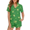 thumbnail image 1 of Yuyamidu Green Frog Print Womens Pajama Sets Sleepwear Soft Button Down Notch Collar Nightwear Lounge Pj Set Short-Sleeve T-shirt and Shorts Bottom Daily Travel Yoga Clothes Size M, 1 of 6