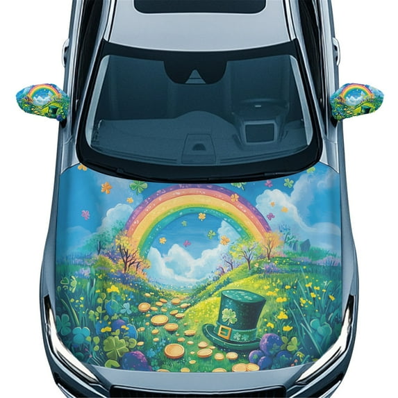 Yuyamidu Green Hat Car Front Hood Cover Protector Green Leaf Auto Rearview Protection Cover Rainbow Automotive Hood Covers 3pcs Exterior Car Rear View Mirror Accessories, St. Patrick's Day