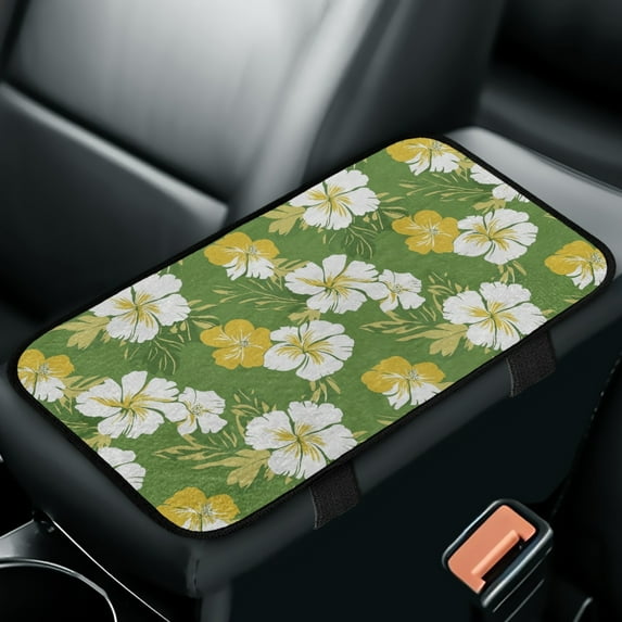 Yuyamidu Green Hibiscus Center Console Cover Pad for SUV ar Truck Flannel Auto Center Console Cushion Pad Fluffy Car Center Console Cover Pad Winter Auto Accessories