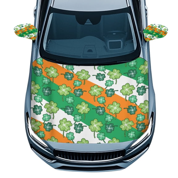 Yuyamidu Green Leaf Car Front Hood Cover Protector St. Patrick's Day Auto Rearview Protection Cover Fashion Vehicle Hood Covers 3pcs Exterior Car Rear View Mirror Accessories