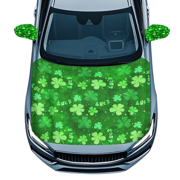 Yuyamidu Green Leaf Car Hood Cover Protector Vehicle Side View Mirror Protector Accessories for Cars Sedans 3pcs Auto Rearview Covers and Vehicle Bonnet Banner, St. Patrick's Day Decor