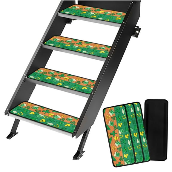 Yuyamidu Green Leaf RV Step Covers Green Beer RV Step Carpet for RV Step 4 Pack Camper Step Covers St. Patrick's Day RV Step Rug for Camper Stairs, Mobile Home