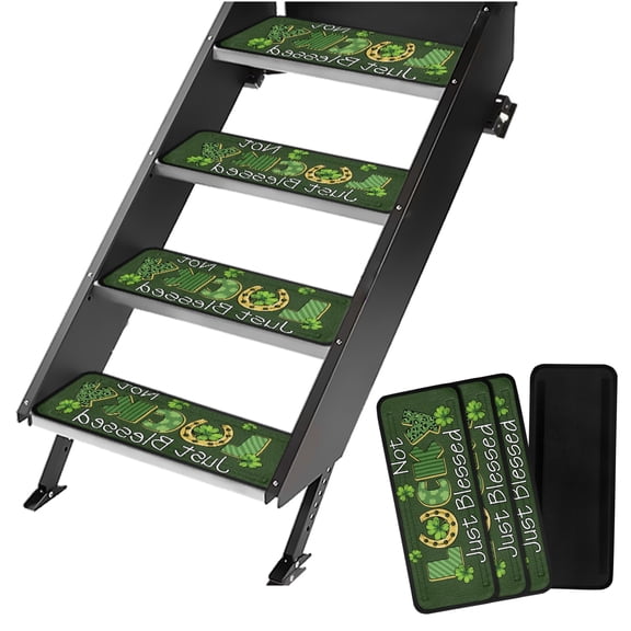 Yuyamidu Green Leaf RV Step Covers RV Stair Covers 4 Pack RV Step Carpet Rug Non-Slip Camper Step Covers for Mobile Home, Camper St. Patrick's Day Decor Accessories