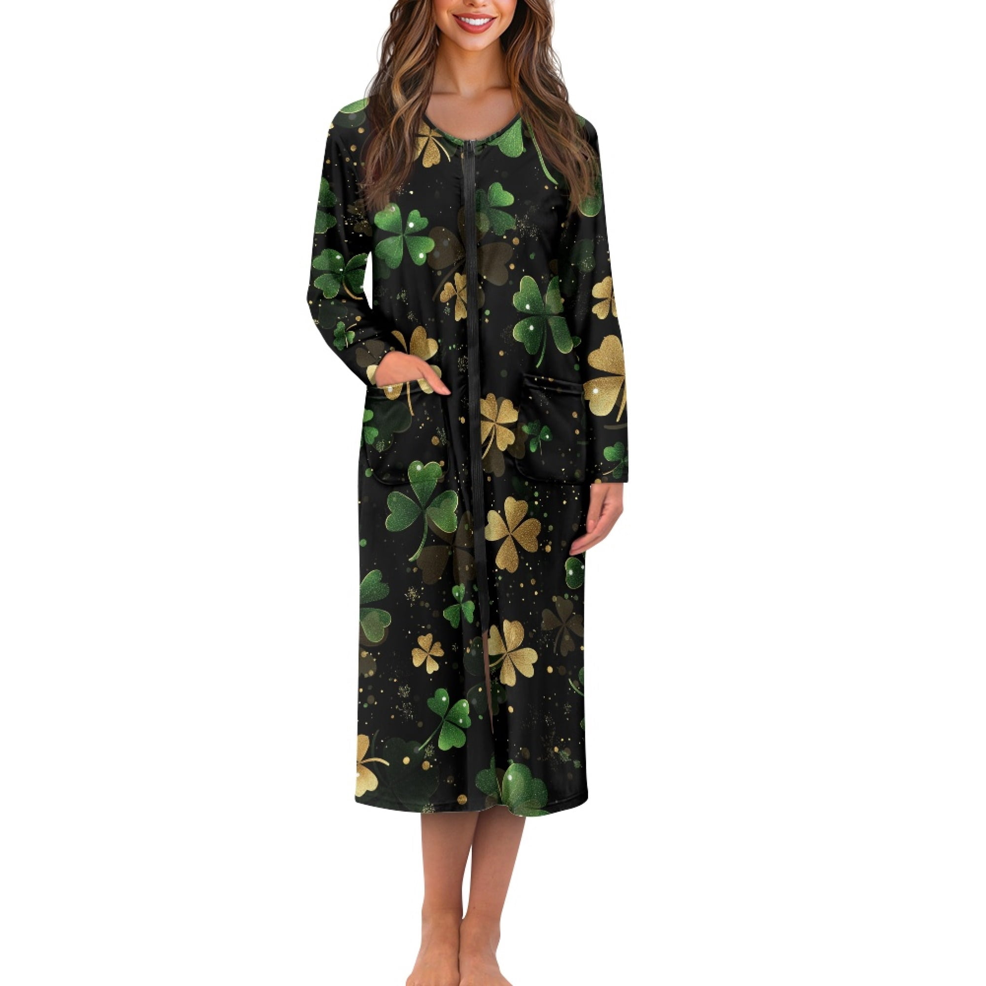 Saint Patrick Robe Yuyamidu Green Leaf Robes for Women Casual Loungewear Fashion Bathrobe ...