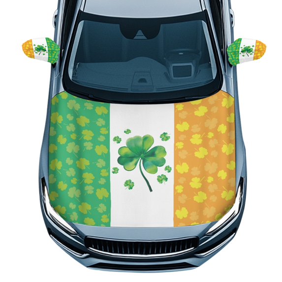 Yuyamidu Green Leaf Side View Mirror Covers for Sedan Car Hood Cover Protector 3 Pcs St. Patrick's Day Auto Exterior Rear View Accessories and Car Front Hood Cover Car Decoration