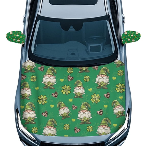 Yuyamidu Green Leaves Car Side View Mirror Covers Pink Heart Auto Hood Protector St. Patrick's Day Car Hood Cover Protector with Exterior Rear View Mirror Cover Wrap Car Decor Set of 3