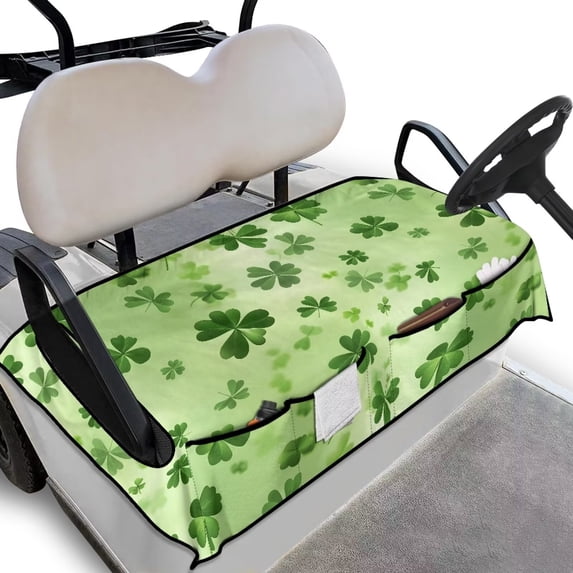 Yuyamidu Green Leaves Golf Cart Seat Covers St. Patrick's Day Golf Cart Seat Towel Blanket with Pockets Keep Seat Comfortable and Clean Universal Accessories for Club Car and More 2-Seat Carts