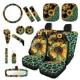 thumbnail image 1 of Yuyamidu Green Leopard Print Car Seat Covers Set of 16 Sunflower Car Sunshade Steering Wheel Cover Seat Belt Covers Handbrake Gear Shift Knob Cover Rear View Mirror Cover Coasters Key Chain, 1 of 7