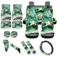 thumbnail image 1 of Yuyamidu Green Marble Print Front Rear Car Seat Covers Full Set Car Floor Mats Steering Wheel Cover Seat Belt Pads Coasters Handbrake Cover Set, 15 Pack, 1 of 6