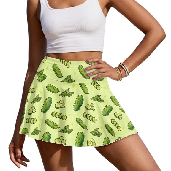 Yuyamidu Green Pickle Women's Athletic Skort Breathable Tennis Skirts High Waisted Skorts Running Workout Shorts with Pockets Size L