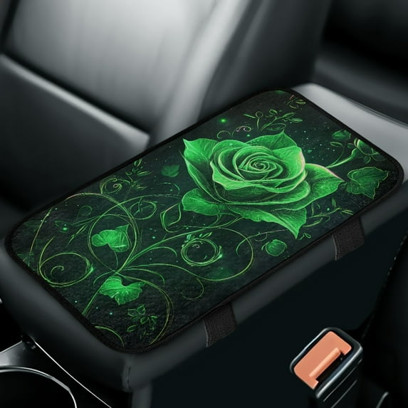 Yuyamidu Green Rose Car Center Console Armrest Cover Winter Center Console Cushion Pad for Auto Truck SUV Van Universal Arm Rest Cover Car Accessories