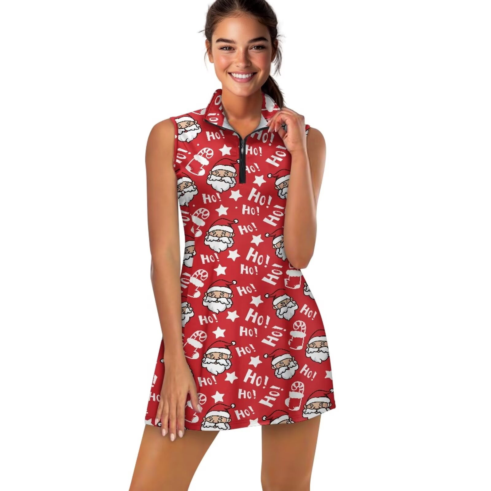 christmas golf dress Yuyamidu Santa Claus Womens Tennis Dress, Breathable Golf Workout Dress  with Built-in Shorts Pockets, Red Christmas Bow Athletic Dresses Size S