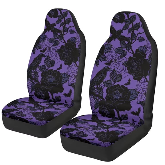 Yuyamidu Halloween Crow Car Seat Covers Breathable Front Seat Cover Soft Anti-Slip Back Fabric Auto Interior Accessories All-Season Protection Universal Vehicle Accessories