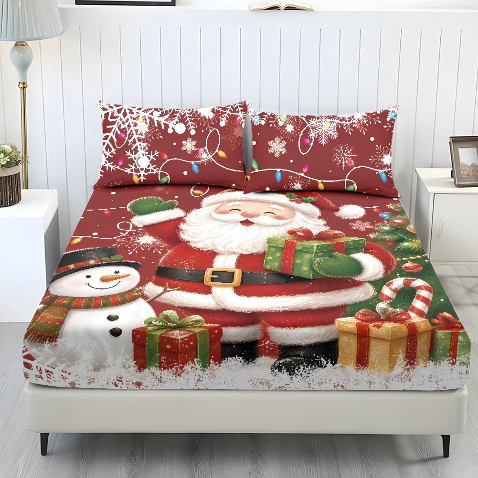 Prisma Soft Machine Yuyamidu Happy Santa Fitted Sheet Set, Wrinkle Resistant Machine ...