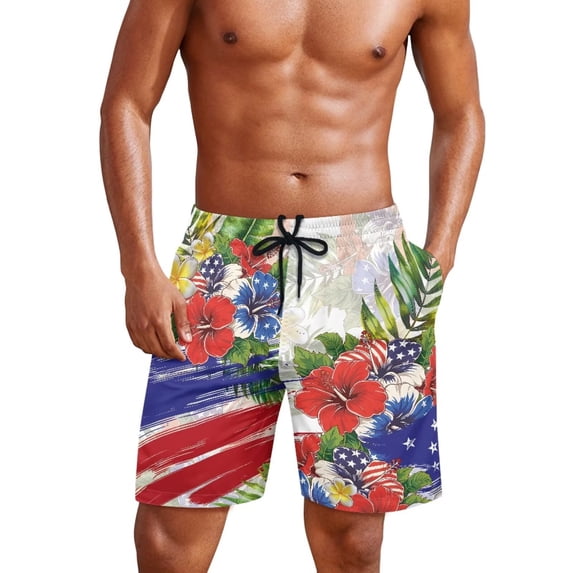 Yuyamidu Hibiscus Floral Men's Swim Trunks Quick Dry Fabric Board Shorts with Pockets Suitable for Active Water Sports and Surfing Man XL