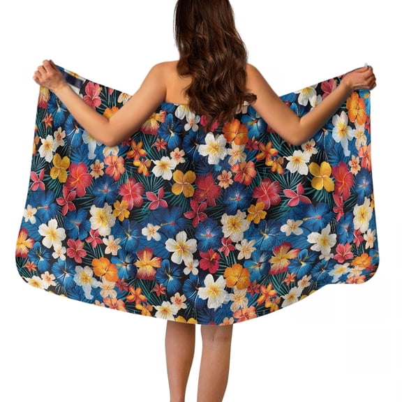 Yuyamidu Hibiscus Flowers Shower Wrap for Women Size XL Tropical Style Towel Wrap with Pocket Female Bath Wrap Towels Swimming Pool Bath Towels Shrot Shower Wrap Robe