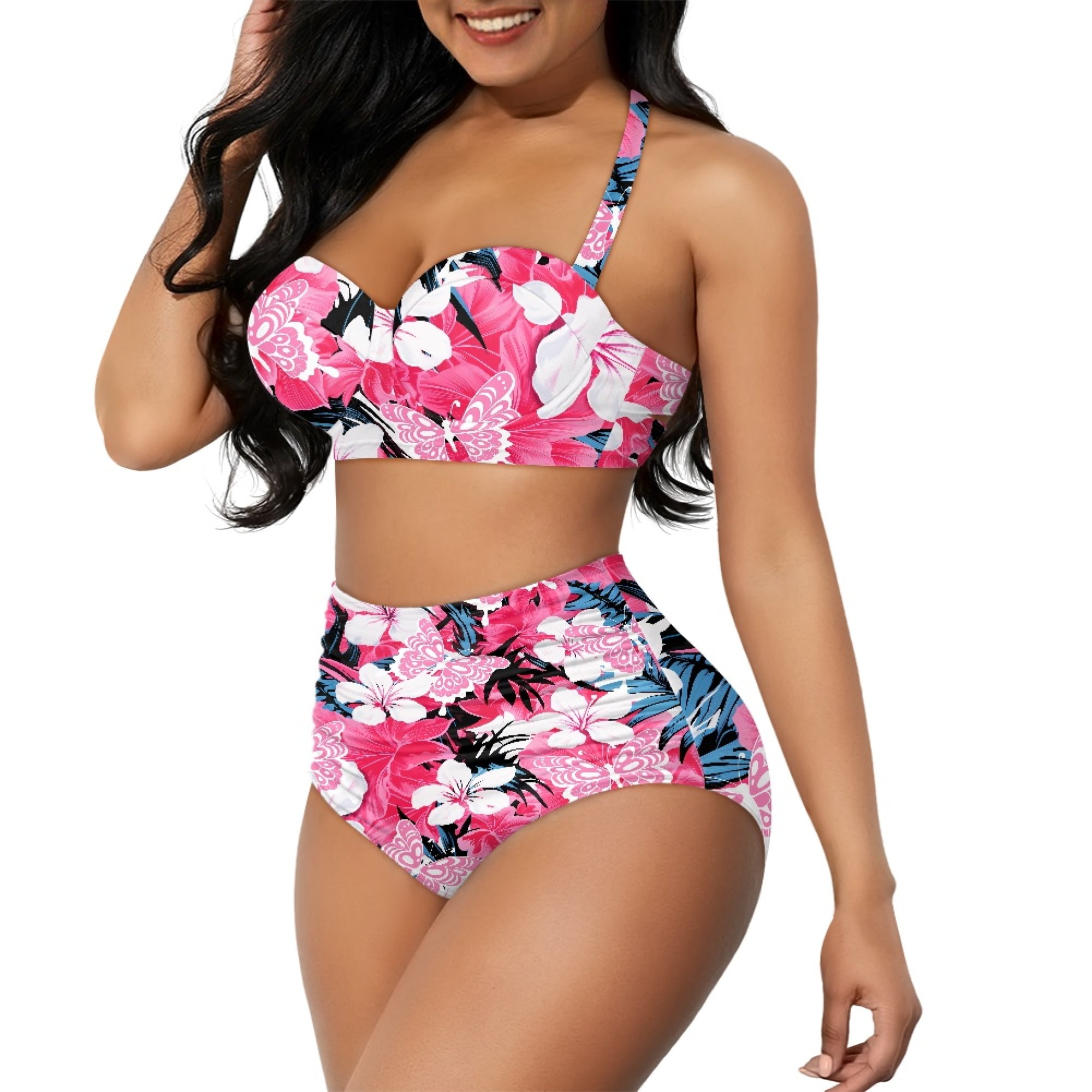 bouquet floral ruched swim dress Floral Print Ruffle Hem Knot Front Ruched Swim Dress BloomChic