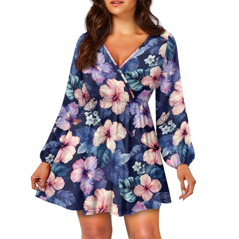 Yuyamidu Hibiscus Flowers Womens Dress Casual Long Sleeve Midi Dresses Size  XL Tropical Style Athletic Activewear Winter Fall High Waistline A Line  Dresses for Teen Girls - Walmart.com