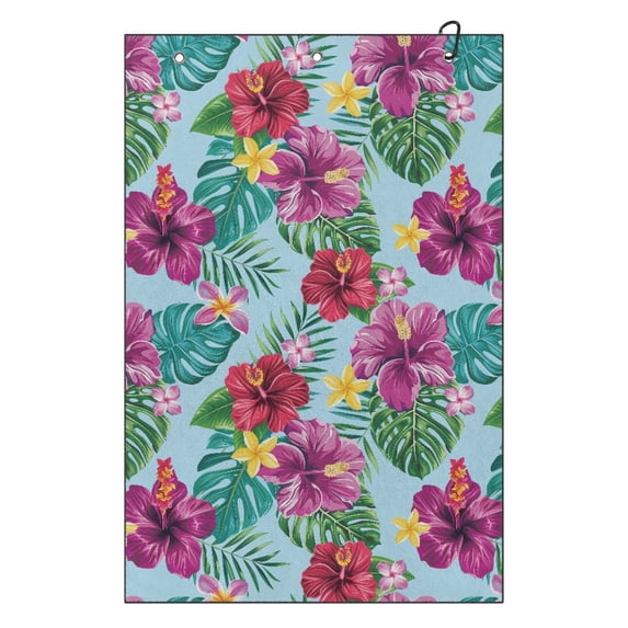Yuyamidu Hibiscus Golf Towel Palm Leaves Golf Towels Coral Fleece Golf Accessories Soft Comfortable Fabric Clean Golf Ball Clubs Bag Cart
