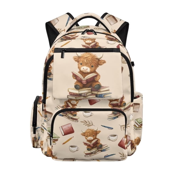 Yuyamidu Highland Cow Backpack for 2nd-3rd Grade Girls Ages 6-8 Cute Kids School Bag Lightweight Waterproof Multi Pocket Bookbag with Padded Adjustable Straps Back to School Gifts