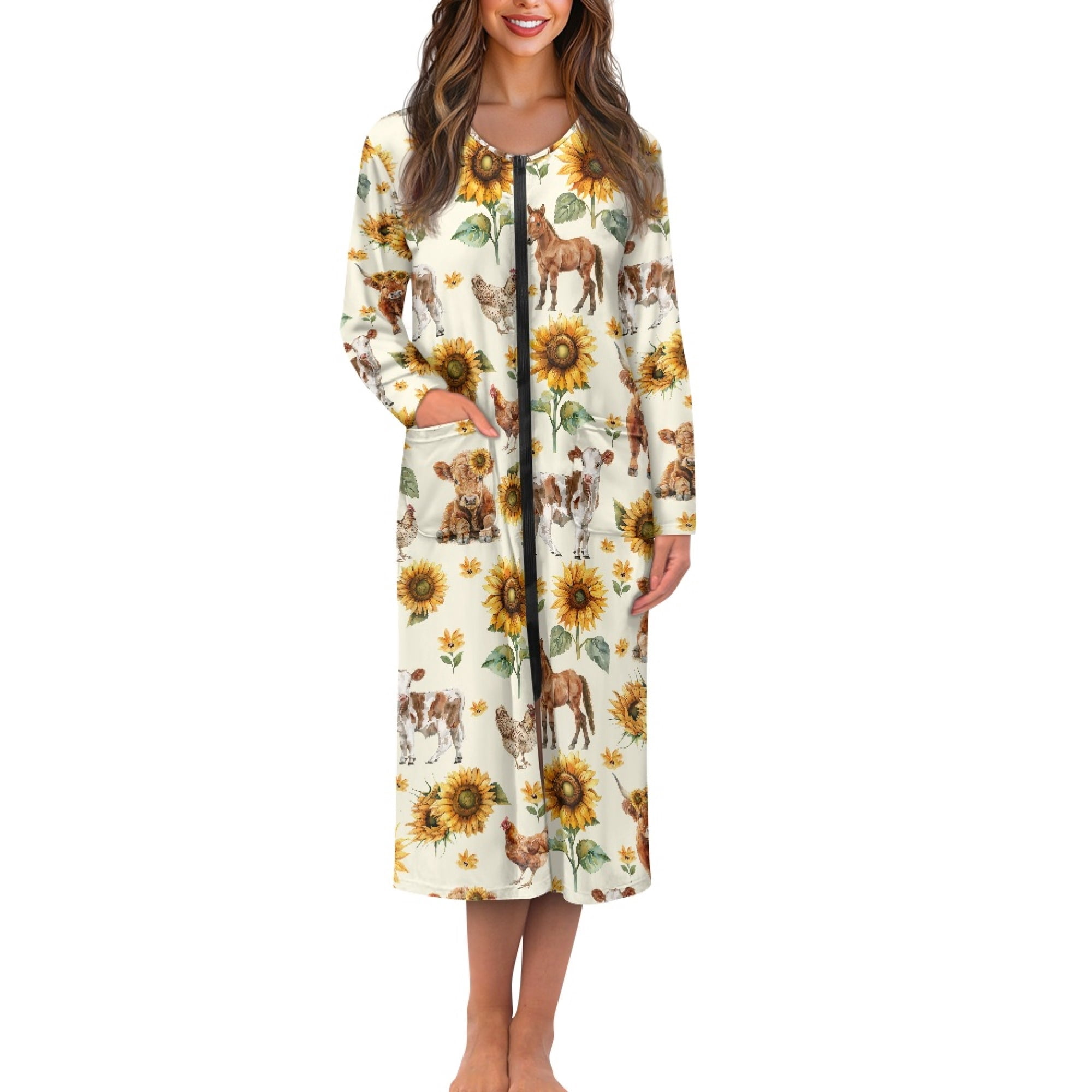 Yuyamidu Highland Cow Bathrobes for Women Zipper Front Sleepwear ...