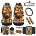 thumbnail image 1 of Yuyamidu Highland Cow Car Front Seat Covers Set of 12 Brown Cow Print Car Steering Wheel Cover Seat Belt Strap Cover Armrest Pad Trash Bag Air Vent Holder Rearview Mirror Cover Cup Holder Keychain, 1 of 6