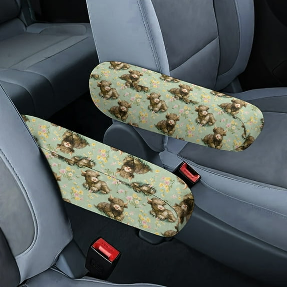 Yuyamidu Highland Cow Car Seat Arm Rest Cover Accessories Flower Vehicle Seat Armrest Protector for SUV Car Truck Elastic Car Armrest Cover Green Car Interior Decor