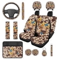 thumbnail image 1 of Yuyamidu Highland Cow Car Seat Cover Set of 14 Brown Cow Print Steering Wheel Cover Headrest Covers Seatbelt Cushion Pad Armrest Cover Cushion Blue Butterfly Cup Holder Keychain, 1 of 7