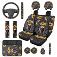 thumbnail image 1 of Yuyamidu Highland Cow Car Seat Cover Set Black Leopard Print Steering Wheel Cover Sunflower Seat Belt Covers Center Console Pad Headrest Covers Coasters Key Ring, 14 Piece, 1 of 7