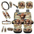 thumbnail image 1 of Yuyamidu Highland Cow Car Seat Cover Set with Steering Wheel Cover American Flag Seat Belt Covers Daisy Rearview Mirror Cover Cup Coasters Car Sun Visor Key Chain Gear Shift Knob Cover, 16 PCS, 1 of 7