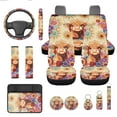 thumbnail image 1 of Yuyamidu Highland Cow Car Seat Covers Full Set of 13 Colorful Dahlia Steering Wheel Cover Seat Belt Pads Armrest Cover Auto Cup Holders Lip Gloss Holder Keychain Automobile Interior Sets, 1 of 6