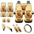 thumbnail image 1 of Yuyamidu Highland Cow Car Seat Covers Sunflower Car Floor Mats Seat Belt Cover Steering Wheel Cover Handbrake Cover Gear Shift Cover Cup Coasters 15 Pieces Yellow Car Accessories, 1 of 6