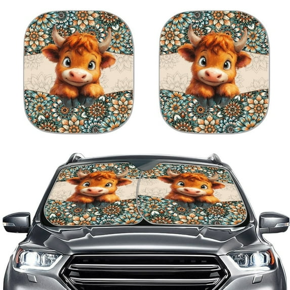 Yuyamidu Highland Cow Car Sun Shade Dahlia Car Sun Shade Windshield for Truck Van Sedan Cute Automotive Windshield Sunshades 2 Packs Non-Slip Vehivle Windshield Cover