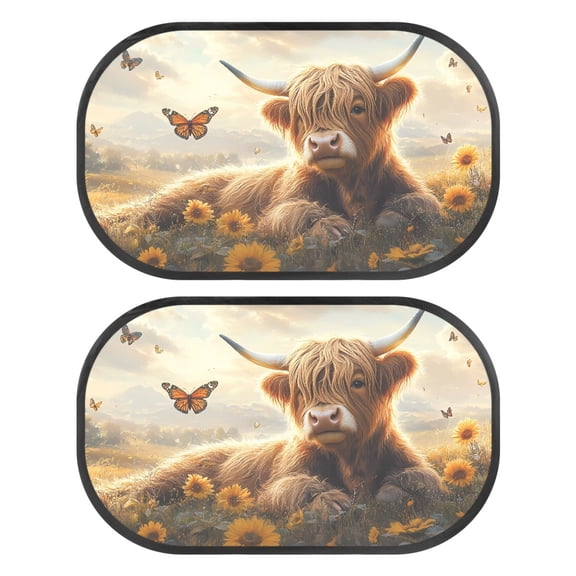 Yuyamidu Highland Cow Car Window Shade Sunflower Vehicle Rear Window Sun Shield 2 PCS Butterfly Auto Window Curtain Blocks and UV Rays Car Accessories for Truck SUV Sedan