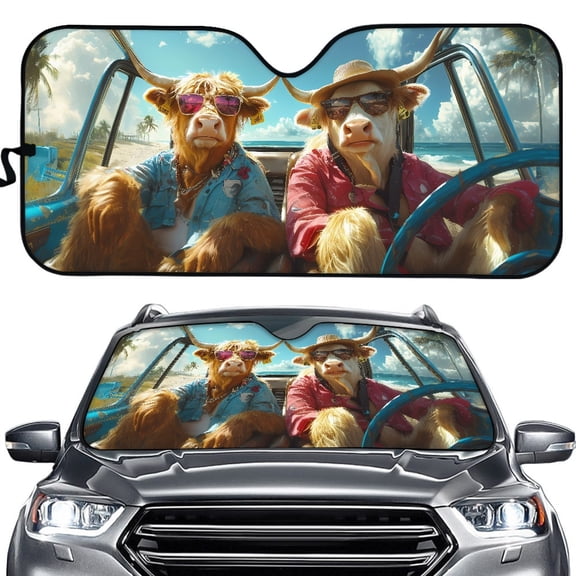 Yuyamidu Highland Cow Car Windshield Sunshade Foldable Reflective Sun Visor for SUV Truck Van Portable Windshield Cover Sun Shade Automobile Accessories Keeps Out UV Rays