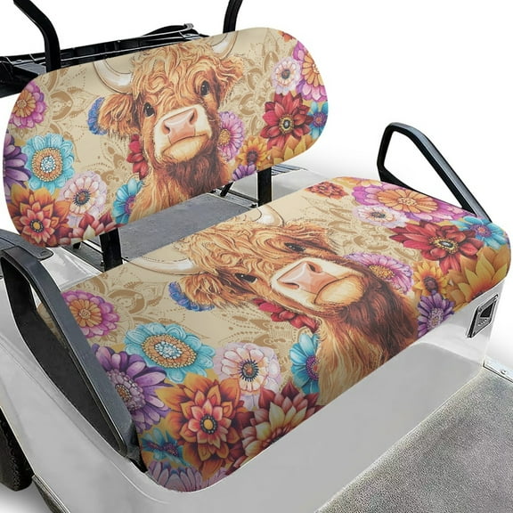 Yuyamidu Highland Cow Golf Cart Backrest Seat Covers Dahlia Golf Cart Covers 2 Passenger Golf Cart Seat Covers Fit for Most 2 Seat Golf Carts