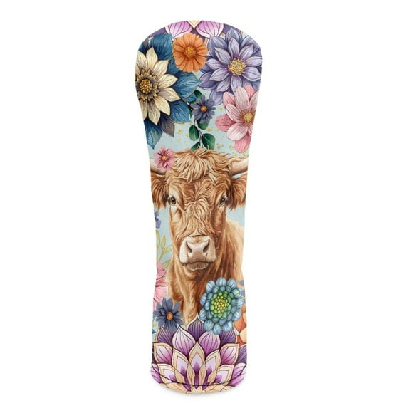 Yuyamidu Highland Cow Golf Head Cover for Golf Head Boho Flowers Golf Club Head Cover for Driver/Fairway Wood/Hybird Club Protection, PU Leather