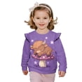 thumbnail image 1 of Yuyamidu Highland Cow Sweatshirt for Toddler Girls 1T-2T Dark Purple Long Sleeve Ruffle Shoulder Crewneck Sweatshirts Pullover Tops Lightweight Comfy School Outdoor Play Wear, 1 of 8