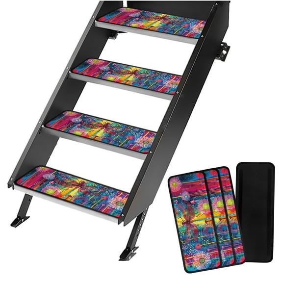 Yuyamidu Hippie Dragonfly RV Step Cover Flower RV Carpet for Steps Washable RV Step Rug 4 Pcs Easy to Install RV Stair Covers Carpets with Hook and Loop