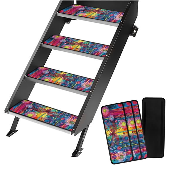 Yuyamidu Hippie Dragonfly RV Step Cover Flower RV Carpet for Steps Washable RV Step Rug 4 Pcs Easy to Install RV Stair Covers Carpets with Hook and Loop